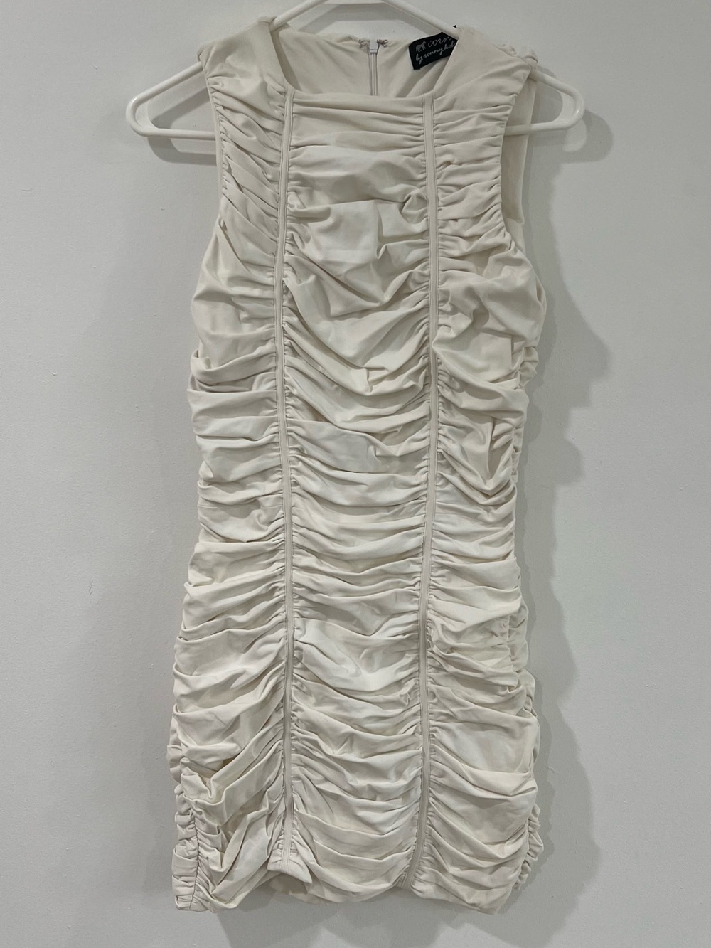 Torn by Ronny Kobo Ivory Ruched Bodycon Mini Dress Y2K Going Out